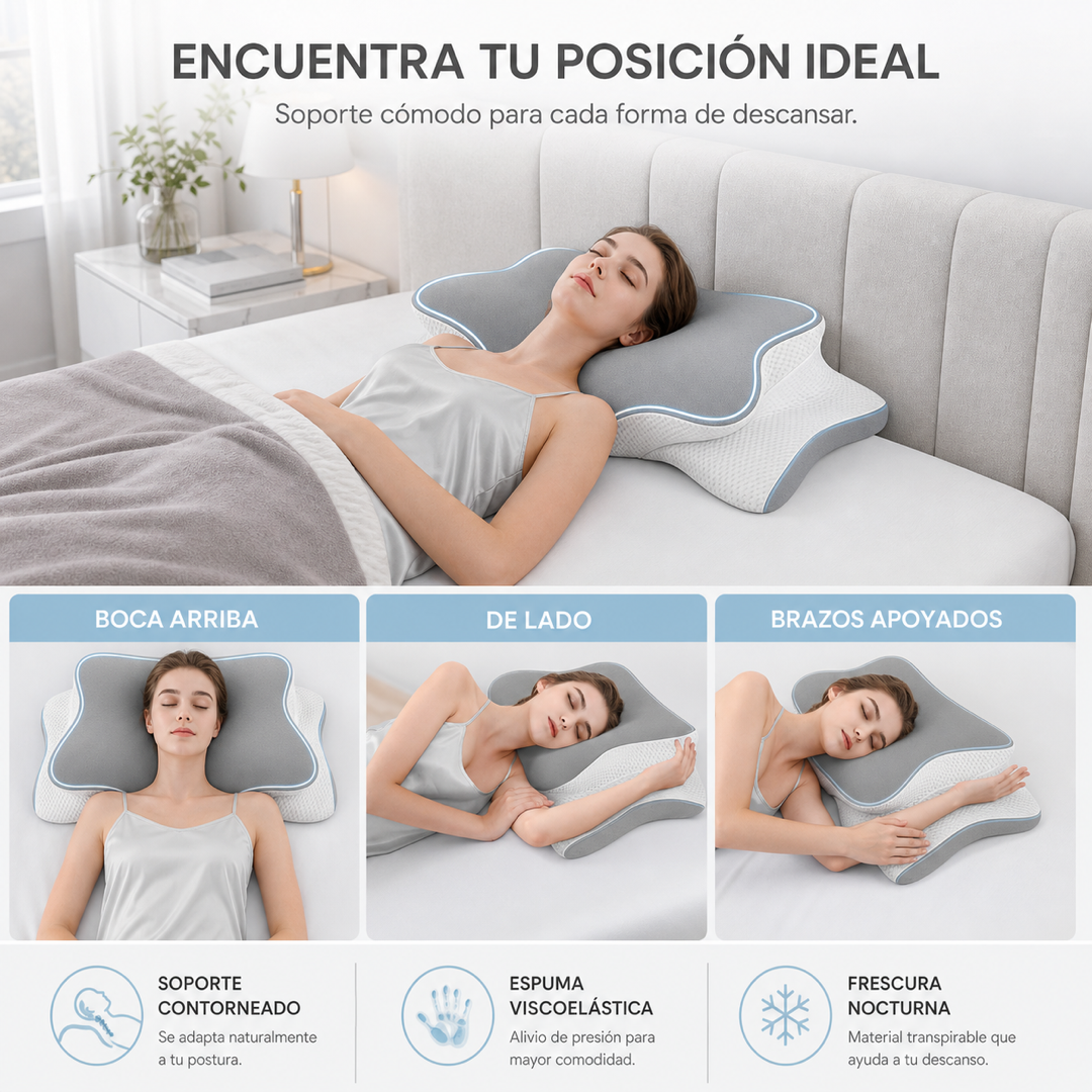 Almohada cervical mariposa gris - posiciones