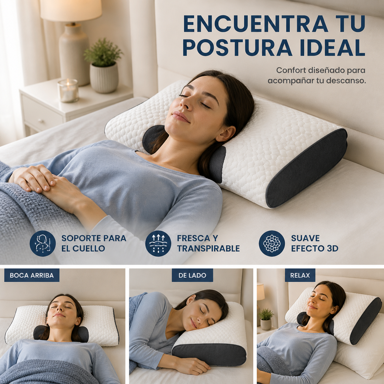 Almohada ergonómica 3D - posiciones