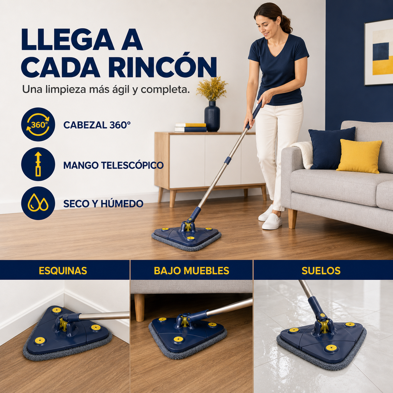 Fregona telescópica 360 - usos