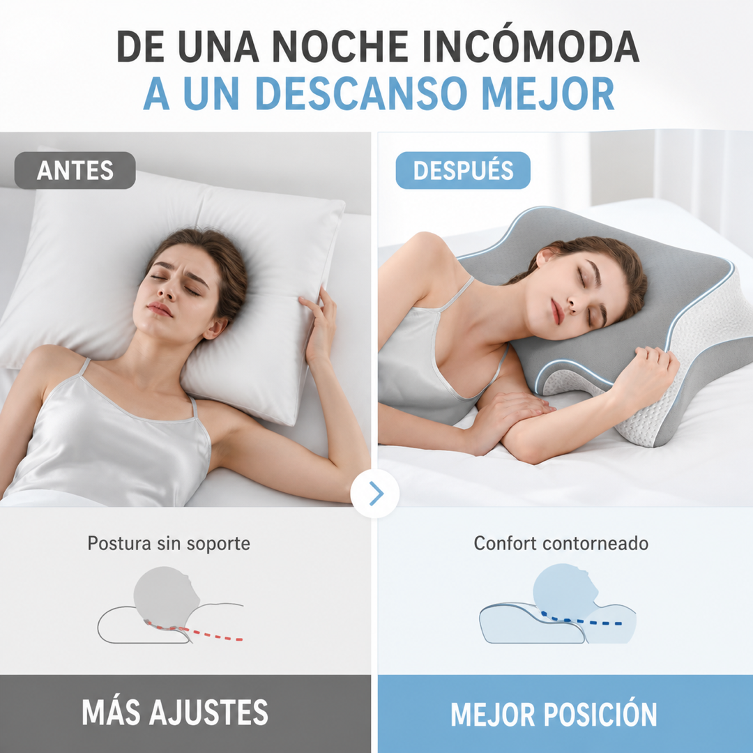 Almohada cervical mariposa gris - antes y después