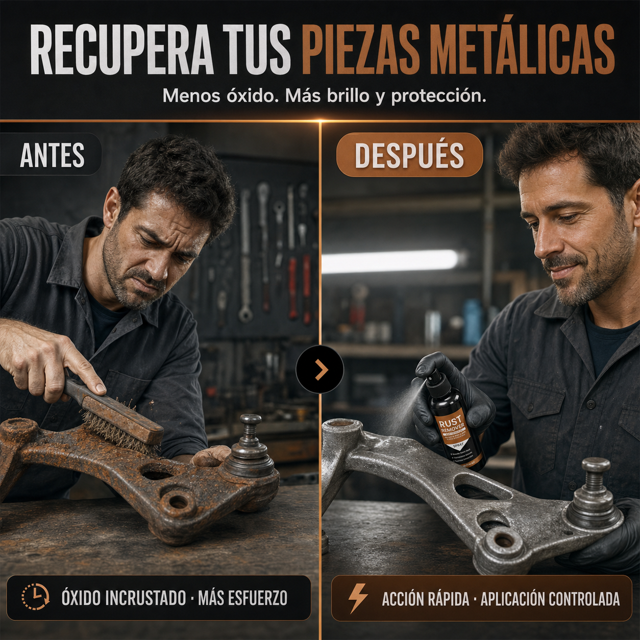 Spray eliminador de óxido - antes y después