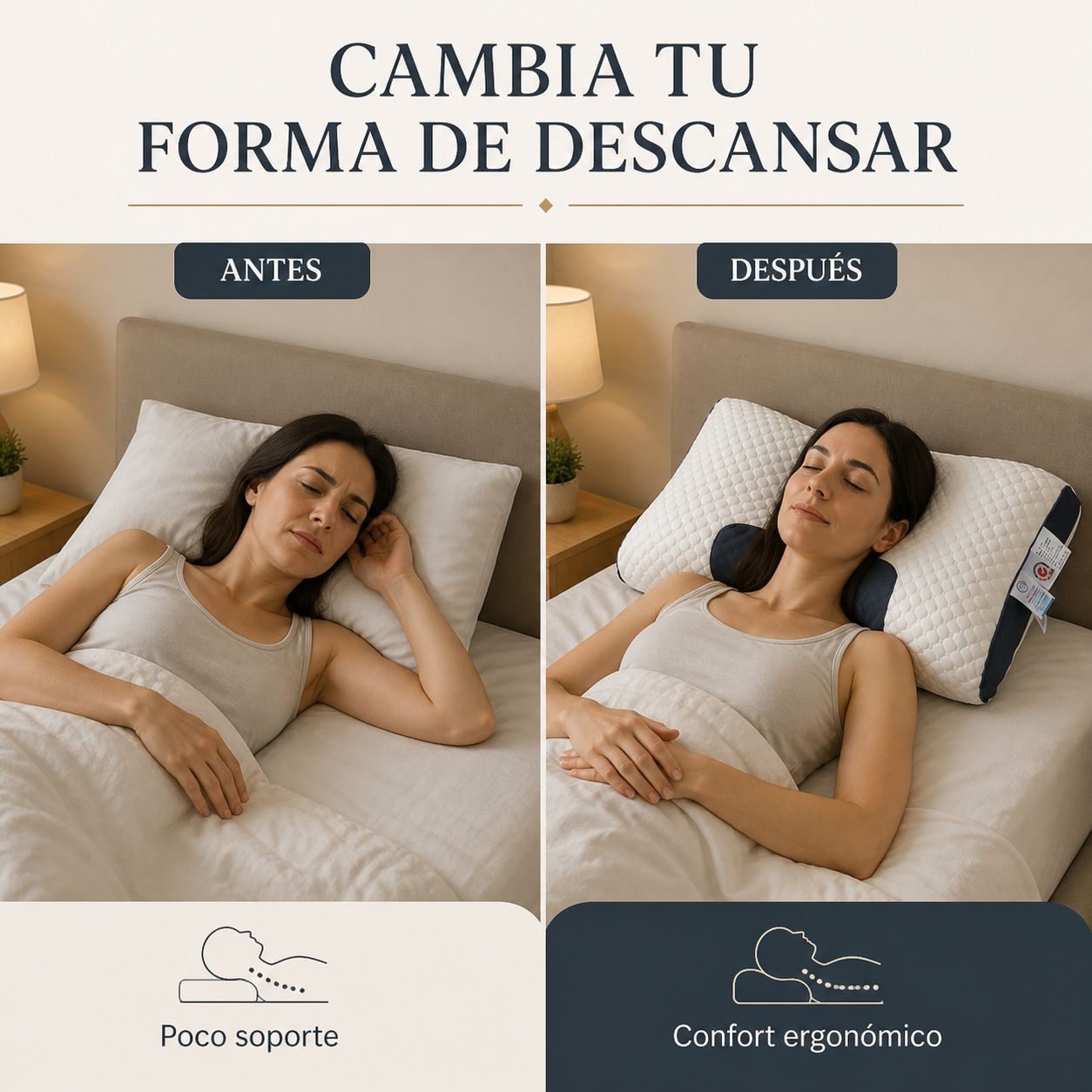 Almohada ergonómica 3D - antes y después