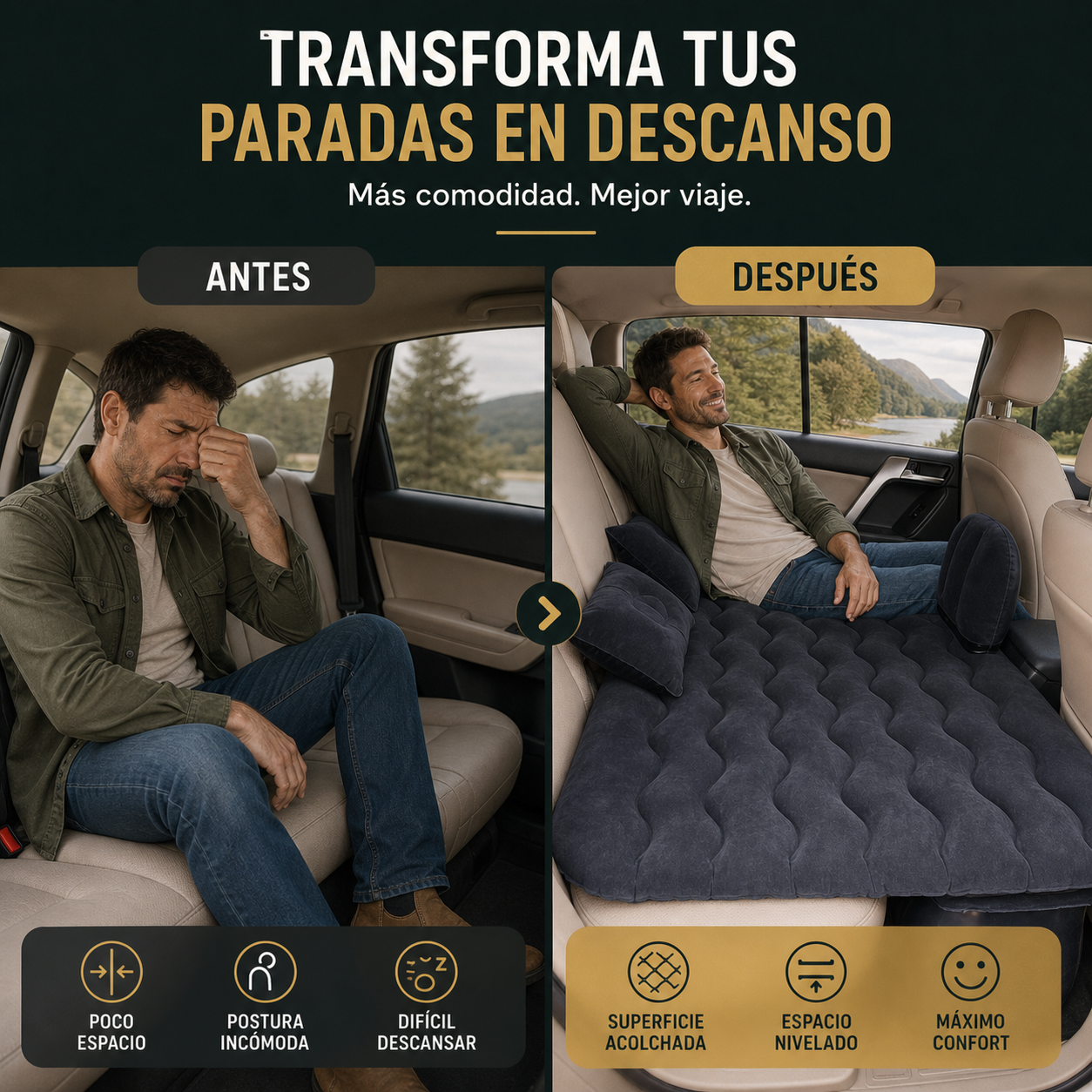 Colchón inflable para coche - antes y después