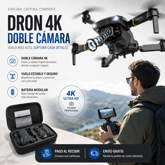 Dron con doble cámara 4K + Maletín Gratis