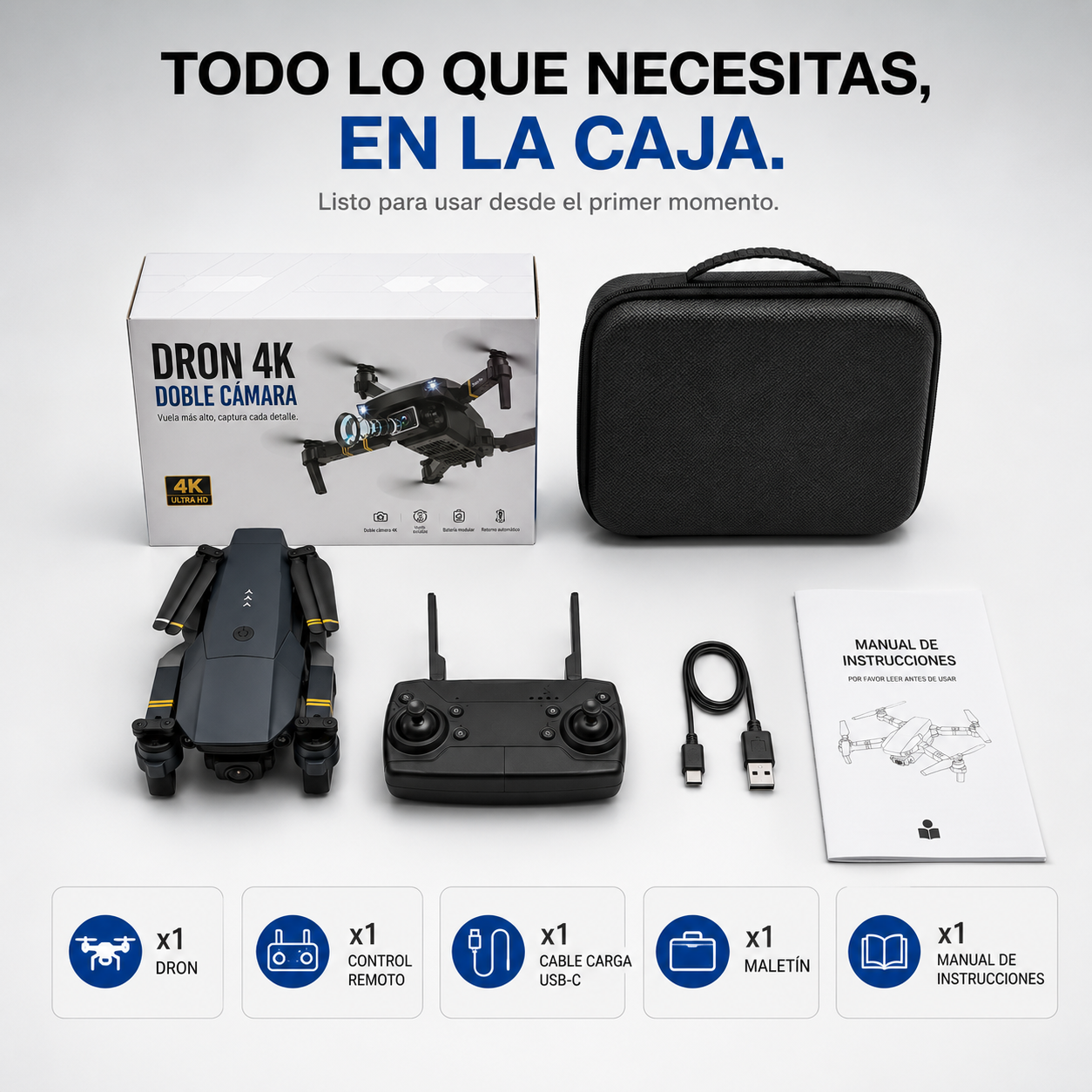 Dron con doble cámara 4K + Maletín Gratis