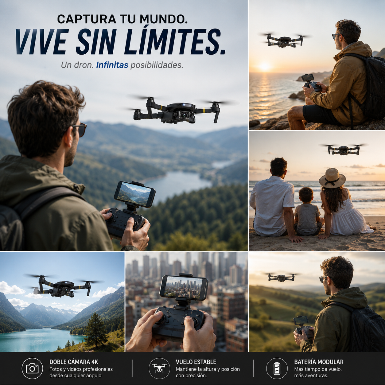 Dron con doble cámara 4K + Maletín Gratis