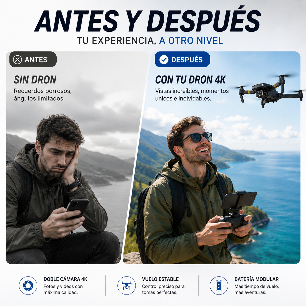 Dron con doble cámara 4K + Maletín Gratis