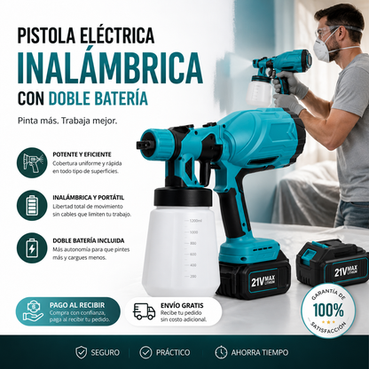 Pistola para pintar eléctrica inalámbrica con doble batería