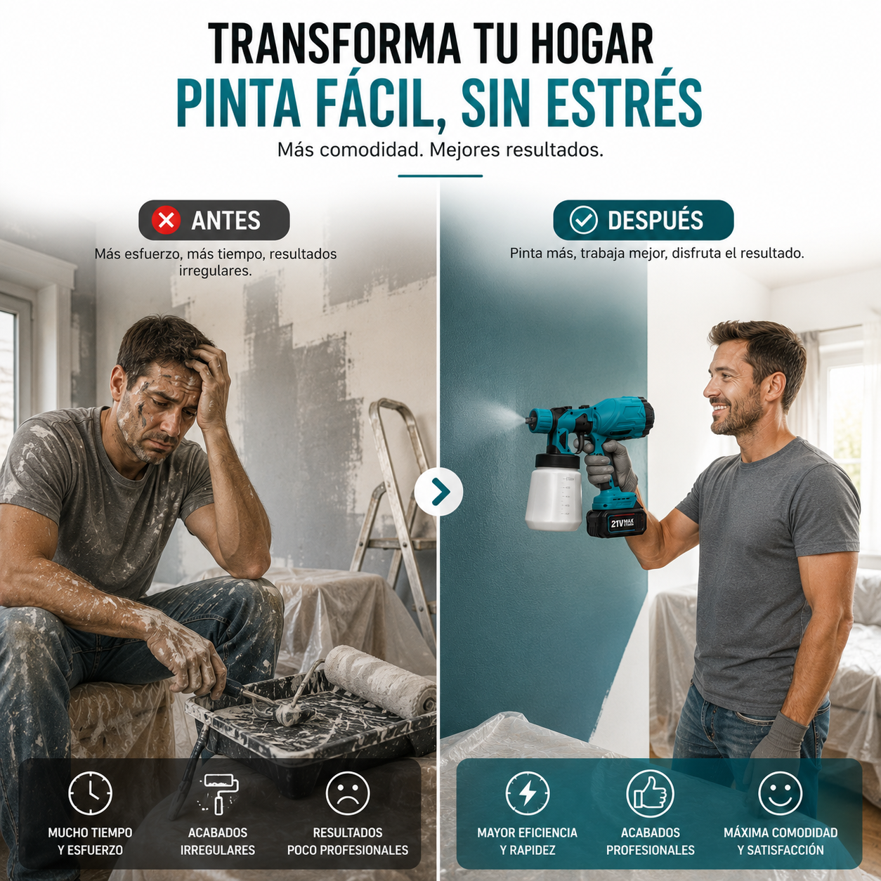 Pistola para pintar eléctrica inalámbrica con doble batería