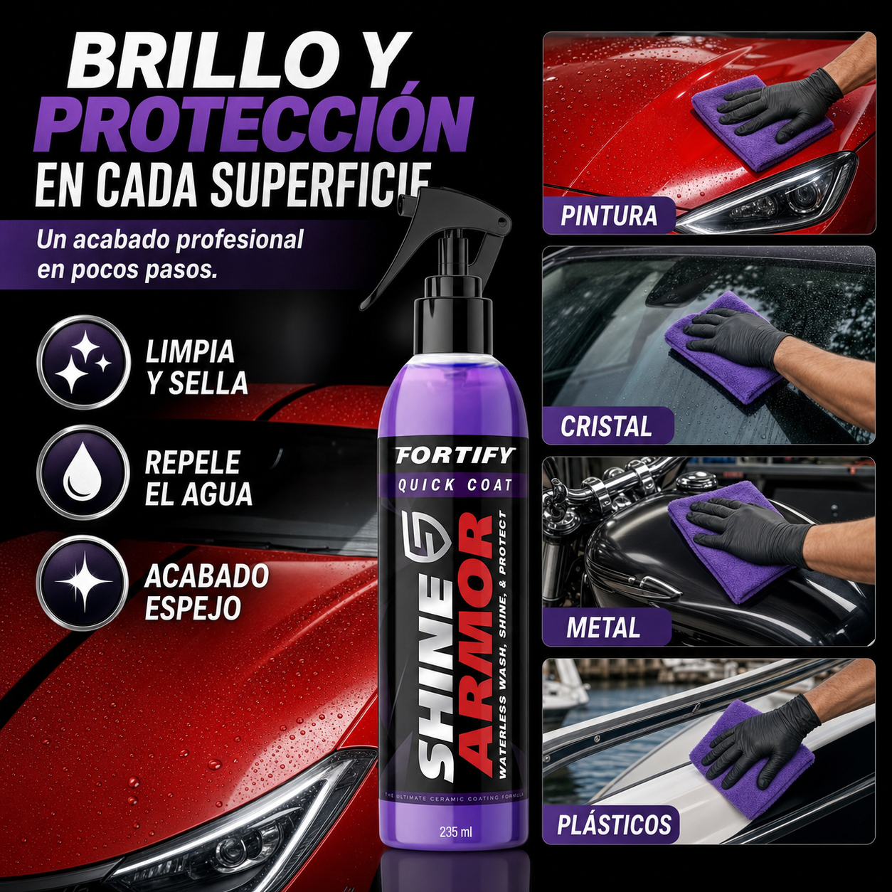 Usos del spray cerámico Shine Armor en distintas superficies